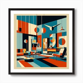 Bright Overlapping Shapes Midcentury Room Canvas Print 1 Art Print