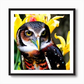 Owl Perched On Flower Art Print