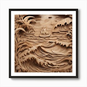 21036 Wooden Sculpture Of A Seascape, With Waves, Boats, Xl 1024 V1 0 Art Print