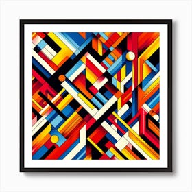 Geometric Energy: A Dynamic and Vibrant Abstract Painting of Geometric Shapes and Lines Art Print