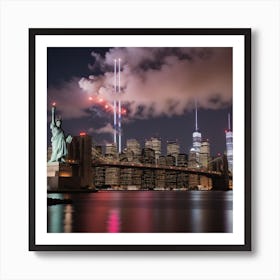 New York City Skyline At Night Art Print