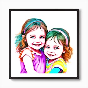 Two Little Girls Hugging 2 Art Print