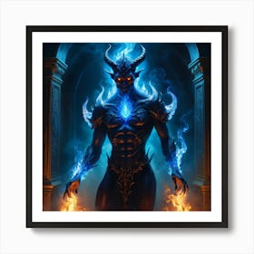 Demon in blue fire Art Print