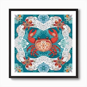 Crab On A Blue Background Art Print