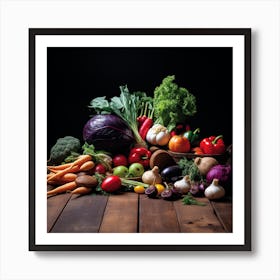 Fresh Vegetables On Wooden Table Art Print