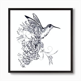 Hummingbird and Flowers Art Print