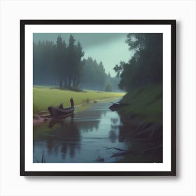 Boat In A River Art Print