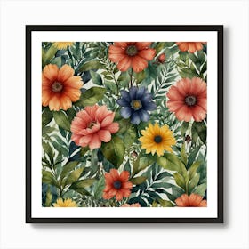 Watercolor Floral Pattern 1 Art Print