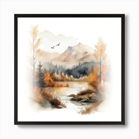 Watercolor Autumn Landscape 51 Art Print