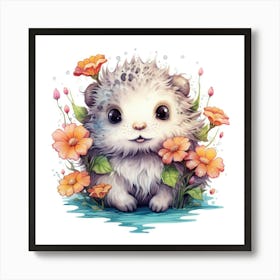 Hedgehog With Flowers Affiche