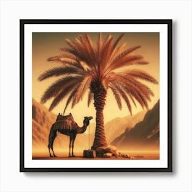 Camel With Palm Tree And Suitcase 1 Art Print