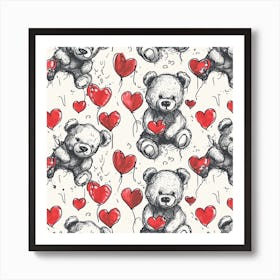 Teddy Bears With Hearts Art Print