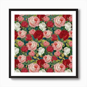 Roses Repeat Floral Bouquet Art Print