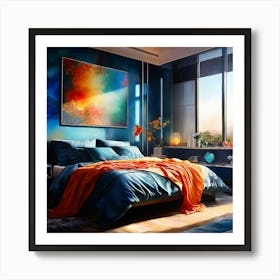 Watercolor Modern Bedroom Studio Photography Complex Details High Detail Art Print