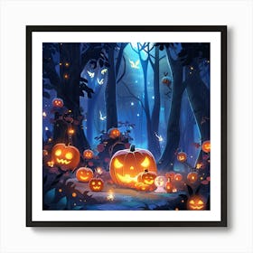 Halloween Pumpkins In The Forest 1 Art Print