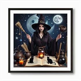 Witch With Broom 1 Art Print