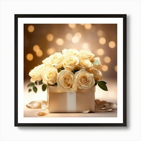 White Roses In A Gift Box Art Print