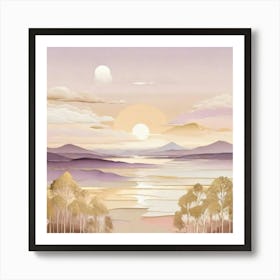 Sunset In The Mountains gold and lilac 1 Art Print