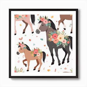 Floral Baby Horse Nursery Illustration (20) 1 Art Print