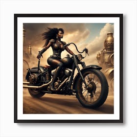 power Woman On A Motorcycle Art Print