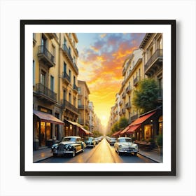 Sunset On A City Street Art Print