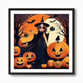 Witch With Pumpkins Art Print