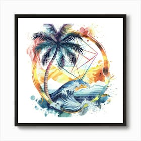 Palm Tree And Wave Art Print