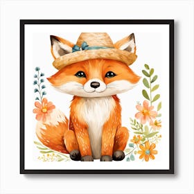 Floral Baby Fox Nursery Illustration (26) Art Print