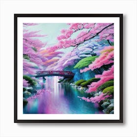 Sakura Bridge Art Print