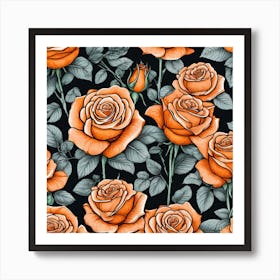 Orange Roses Seamless Pattern 11 Art Print