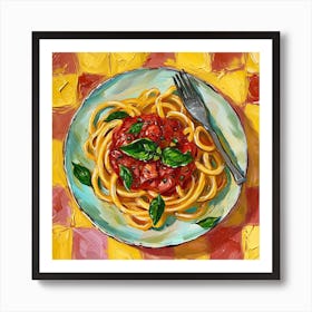 Spaghetti & Tomato Sauce Yellow Checkerboard 2 Art Print