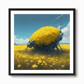 Yellow Flowers In Field With Blue Sky Professional Ominous Concept Art By Artgerm And Greg Rutkows Art Print