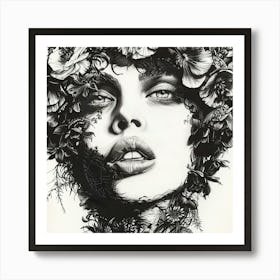 Woman With Flowers On Her Head 2 Art Print