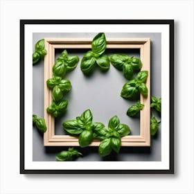 Green Basil Leaves In A Frame Art Print