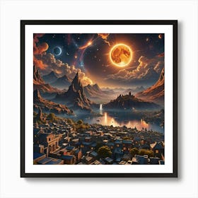 Moon Over The City Art Print