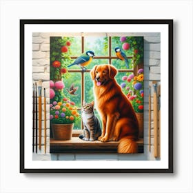 Dog And Cat Painting Art Print