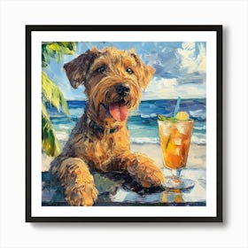 Dog At The Beach Bar In Acrylic 2 Art Print