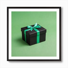 Black Gift Box With Green Ribbon 2 Art Print