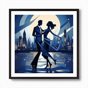 Couple Dancing In The City At Night Art Print