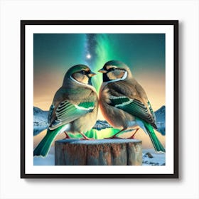 Firefly A Modern Illustration Of 2 Beautiful Sparrows Together In Neutral Colors Of Taupe, Gray, Tan (74) Art Print