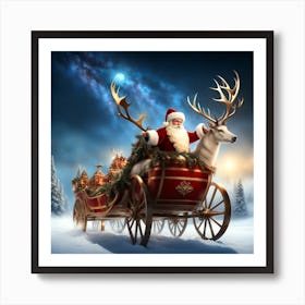 Santa Claus In Sleigh Art Print