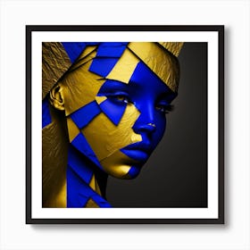 Abstract Woman In Blue And Gold Art Print