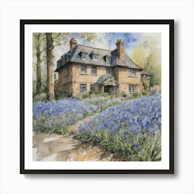 Blue Irises at the Manor - Sunny May Gardens in England - Beautiful Tranquil HD Gallery Fine Wall Art - Greenery Landscape Purple Blue Green Scenery Art Print