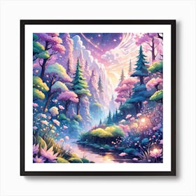 A Fantasy Forest With Twinkling Stars In Pastel Tone Square Composition 31 Art Print