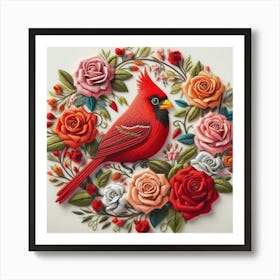 Cardinal With Flowers Affiche