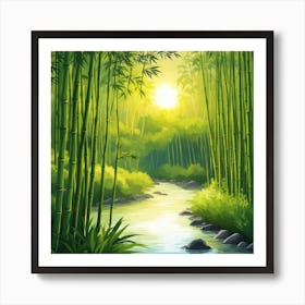 A Stream In A Bamboo Forest At Sun Rise Square Composition 250 Art Print