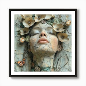 Portrait og a girl with flowers on her head Art Print