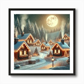 Snowy Christmas Village: A Warm and Serene Winter Wonderland Background for Holiday Projects Art Print