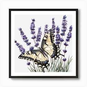 Butterfly On Lavender 3 Art Print