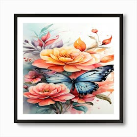 Butterfly And Flowers Art Print